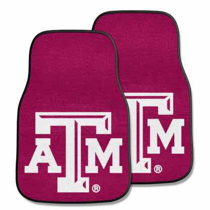 Texas A&M University Aggies 2-Piece Vehicle Carpet Mat Set, Front Row Automotive Floor Mats, Non-Slip Backing, 18x27 Inch Each, Team Colors, Officially Licensed