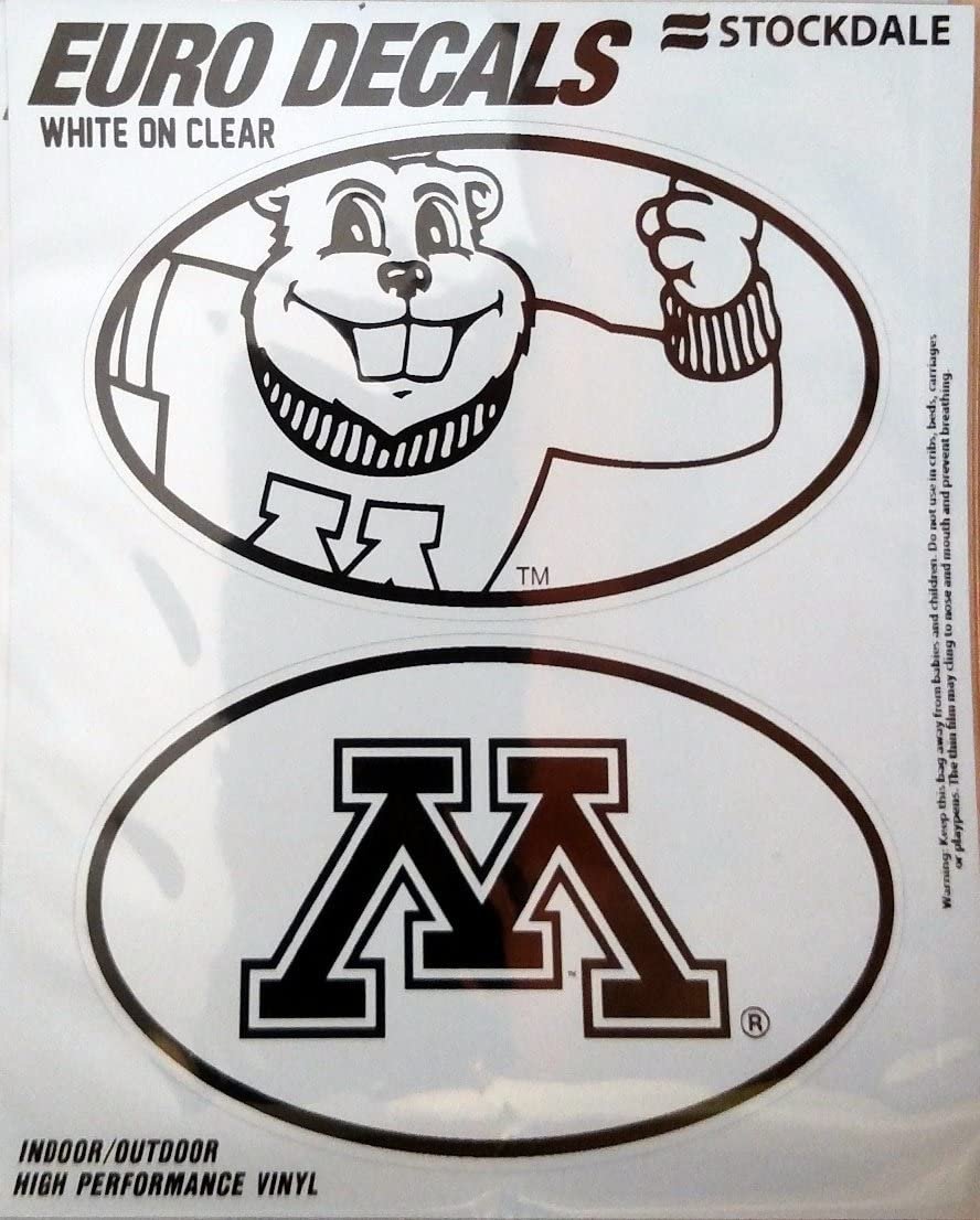 University of Minnesota Golden Gophers 2-Piece White and Clear Euro Decal Sticker Set, 4x2.5 Inch Each