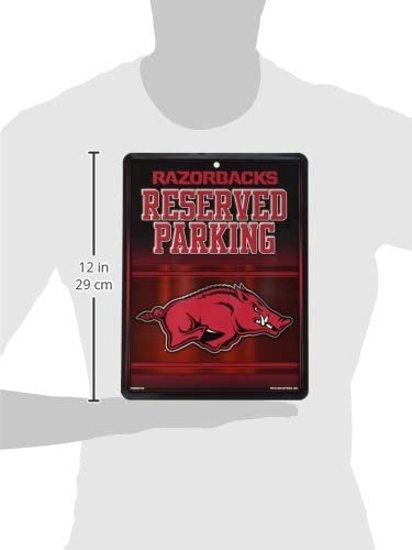 University of Arkansas Razorbacks Metal Wall Parking Sign, 8.5x11 Inch, Primary Design, Great for Man Cave, Bed Room, Office, Home Decor
