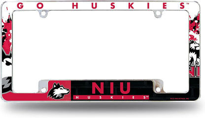 University of Northern Illinois Huskies Metal License Plate Frame Chrome Tag Cover All Over Design 6x12 Inch