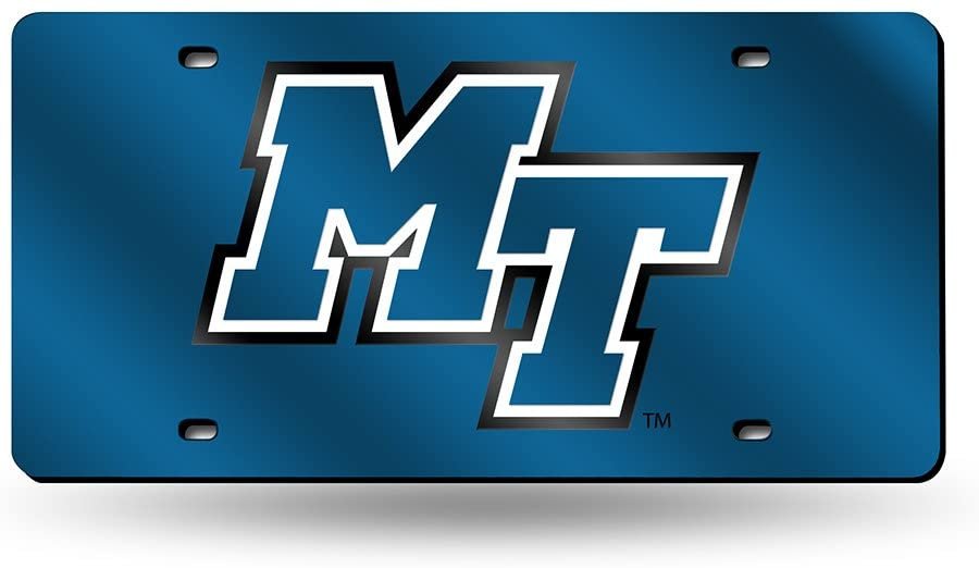 Middle Tennessee State University Blue Raiders Laser Cut Tag License Plate, Blue, Mirrored Acrylic Inlaid, 12x6 Inch