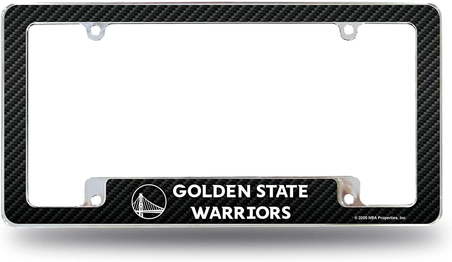 Golden State Warriors Metal License Plate Frame Chrome Tag Cover Carbon Fiber Design 6x12 Inch