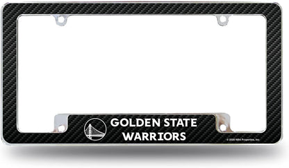 Golden State Warriors Metal License Plate Frame Chrome Tag Cover Carbon Fiber Design 6x12 Inch