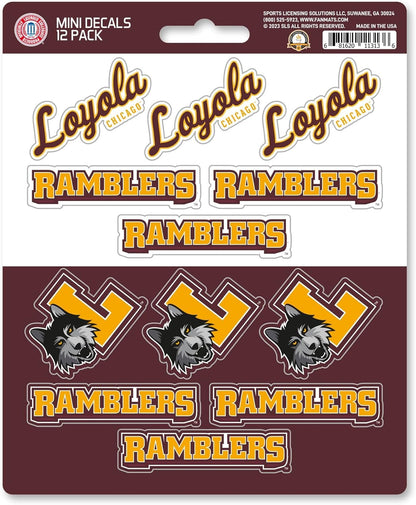 Loyola University Chicago Ramblers 12-Piece Mini Decal Sticker Set, 5x6 Inch Sheet, Gift for football fans for any hard surfaces around home, automotive, personal items