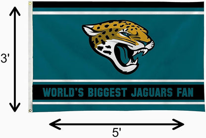 Jacksonville Jaguars 3x5 Feet Flag Banner, World's Biggest Fan, Metal Grommets, Single Sided, Indoor or Outdoor Use