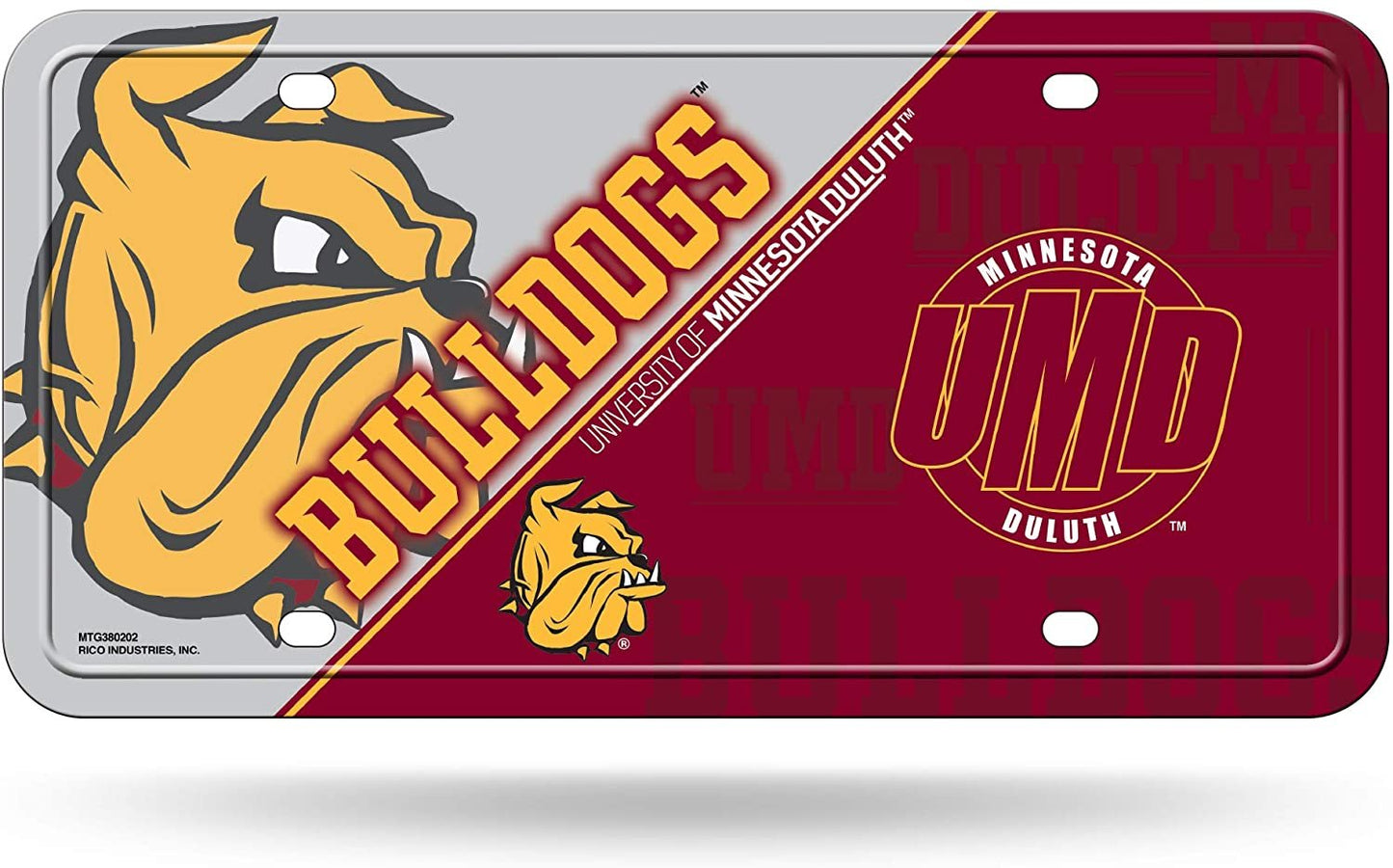 University of Minnesota at Duluth Bulldogs Metal Auto Tag License Plate, Split Design, 6x12 Inch