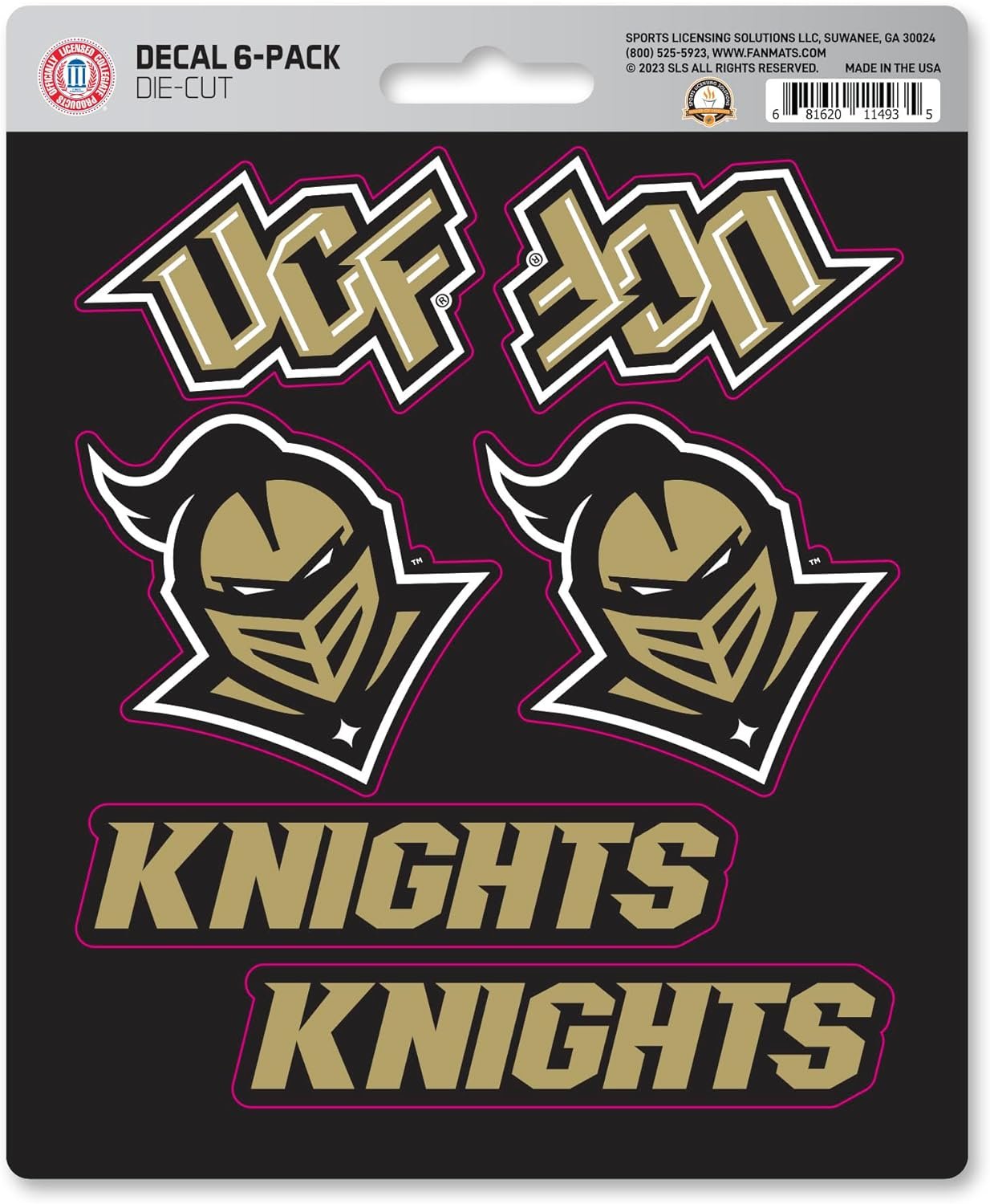 University of Central Florida Knights UCF 6-Piece Decal Sticker Set, 5x6 Inch Sheet, Gift for football fans for any hard surfaces around home, automotive, personal items