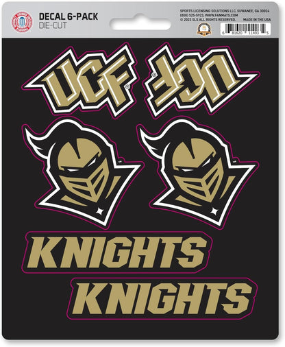 University of Central Florida Knights UCF 6-Piece Decal Sticker Set, 5x6 Inch Sheet, Gift for football fans for any hard surfaces around home, automotive, personal items