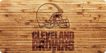 Cleveland Browns Premium Laser Cut Tag License Plate, Woodgrain Design, Mirrored Acrylic Inlaid, 12x6 Inch