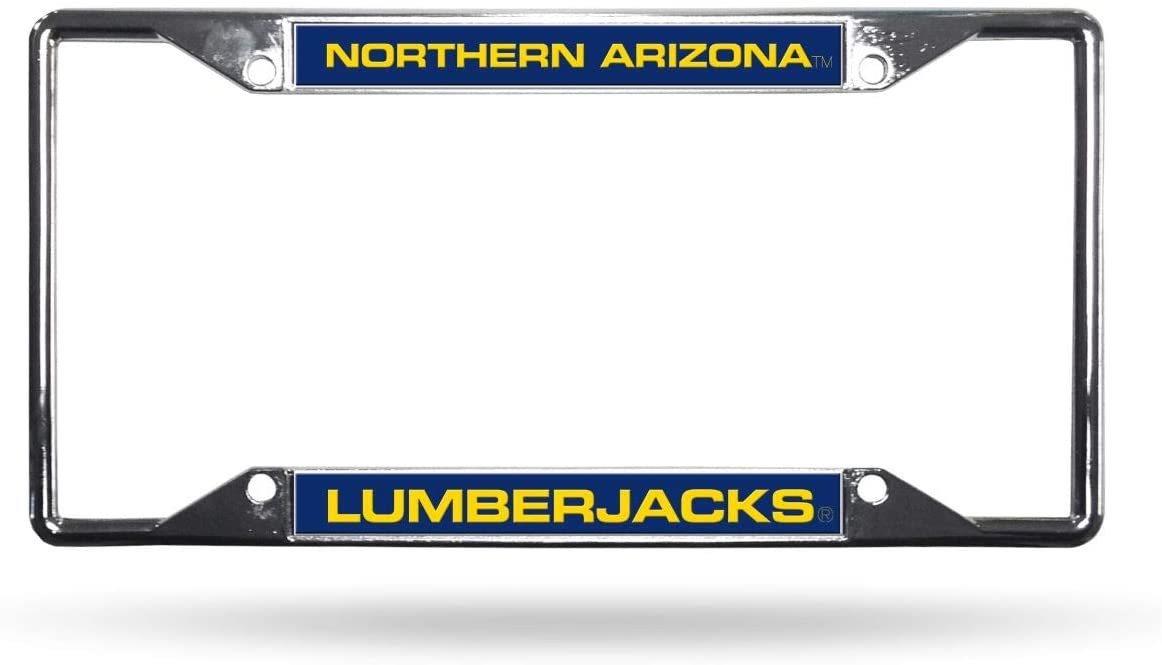 Northern Arizona University Lumberjacks Metal License Plate Frame Chrome Tag Cover, Laser Acrylic Mirrored Inserts, 12x6 Inch