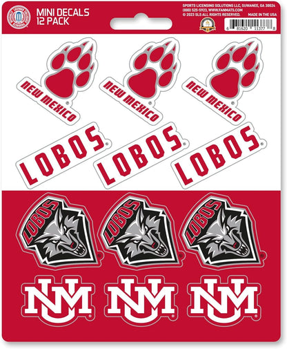 University of New Mexico Lobos 12-Piece Mini Decal Sticker Set, 5x6 Inch Sheet, Gift for football fans for any hard surfaces around home, automotive, personal items