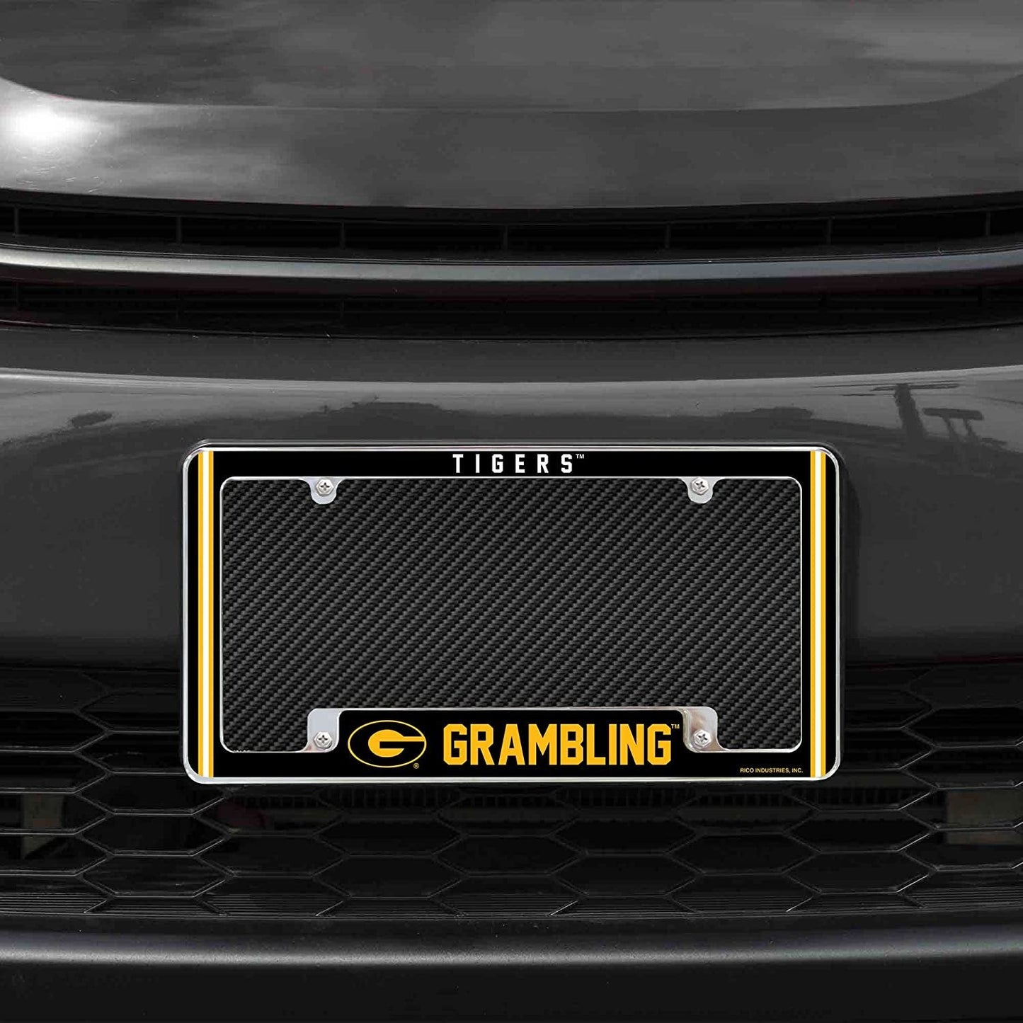 Grambling State University Tigers Metal License Plate Frame Chrome Tag Cover Alternate Design 6x12 Inch