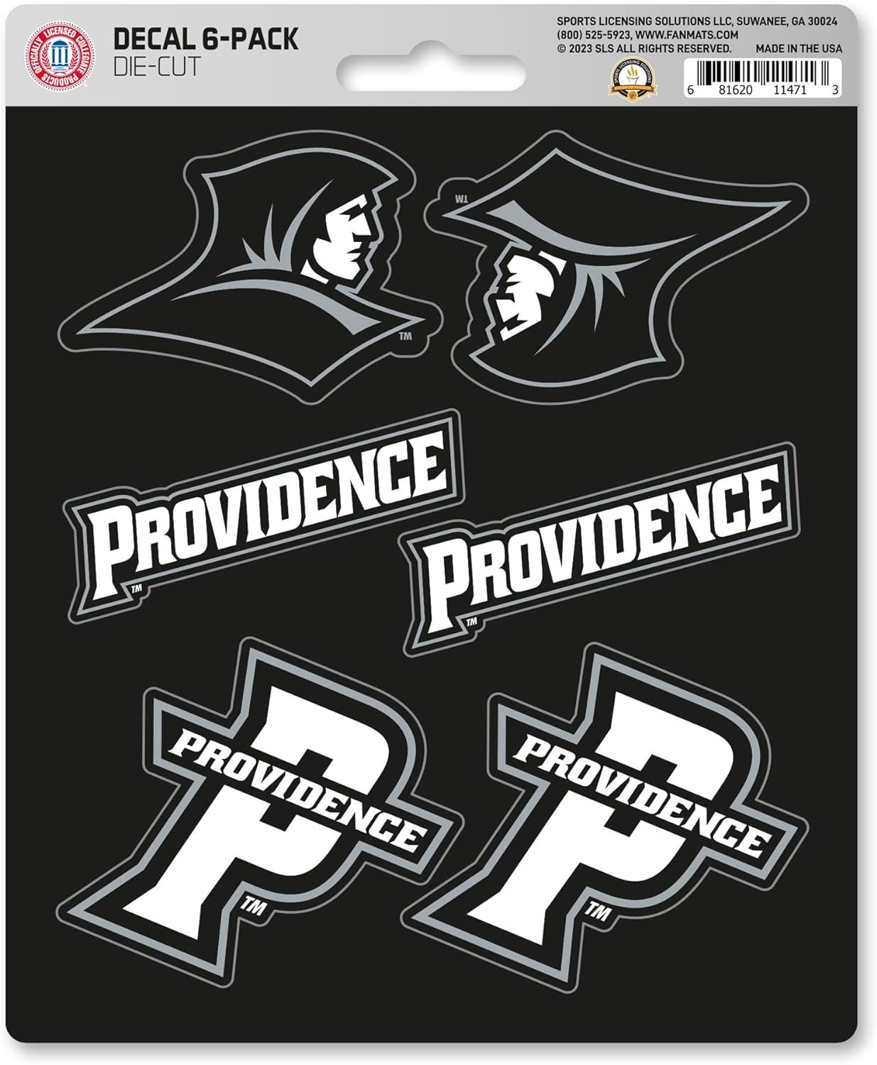 Providence College Friars 6-Piece Decal Sticker Set, 5x6 Inch Sheet, Gift for football fans for any hard surfaces around home, automotive, personal items
