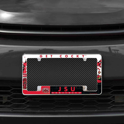 Jacksonville State University Gamecocks Metal License Plate Frame Chrome Tag Cover All Over Design 6x12 Inch