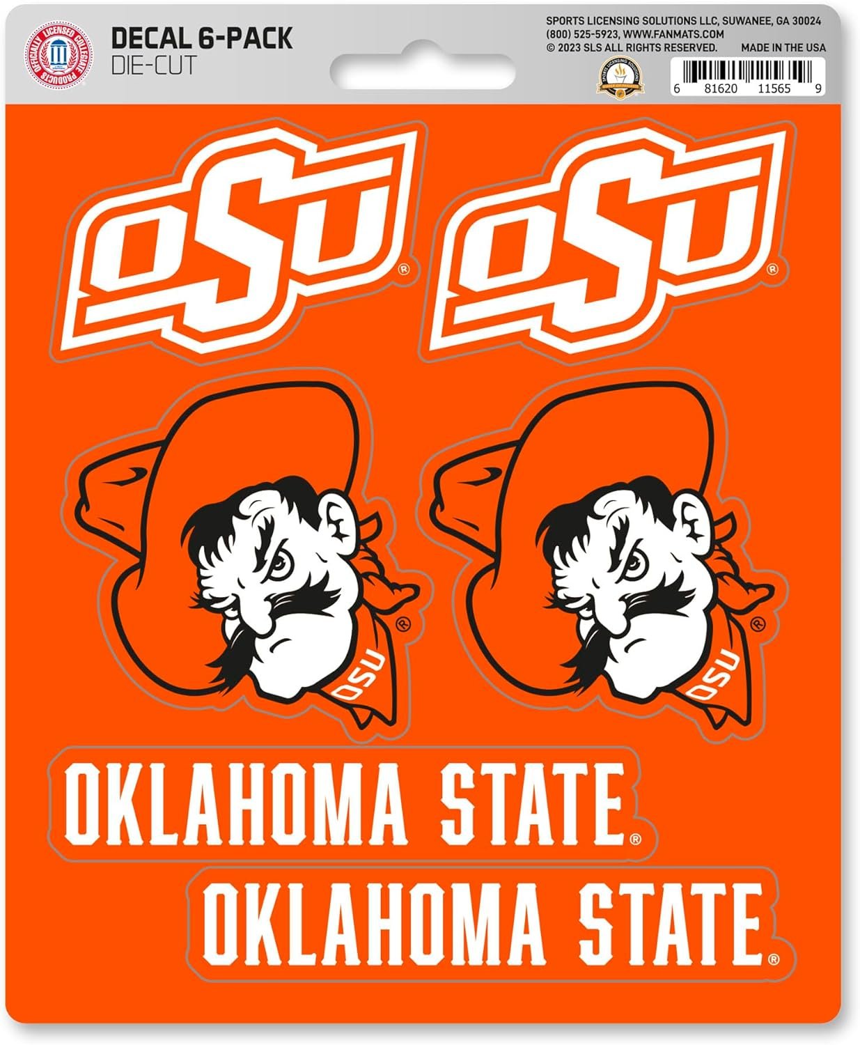 Oklahoma State University Cowboys 6-Piece Decal Sticker Set, 5x6 Inch Sheet, Gift for football fans for any hard surfaces around home, automotive, personal items