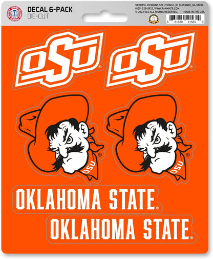 Oklahoma State University Cowboys 6-Piece Decal Sticker Set, 5x6 Inch Sheet, Gift for football fans for any hard surfaces around home, automotive, personal items