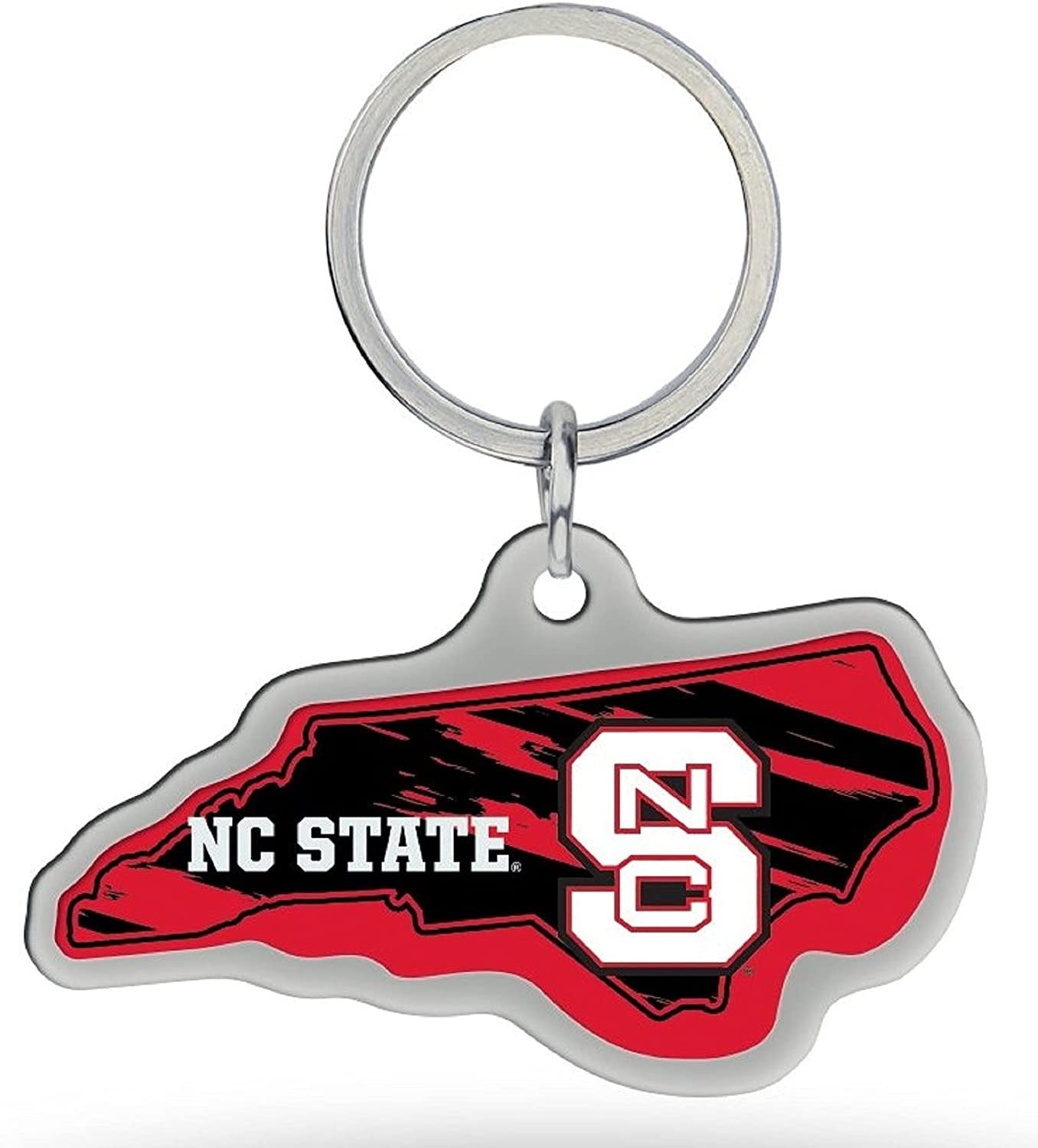 North Carolina State University Wolfpack Premium Metal Keychain, State Shaped, Team Color