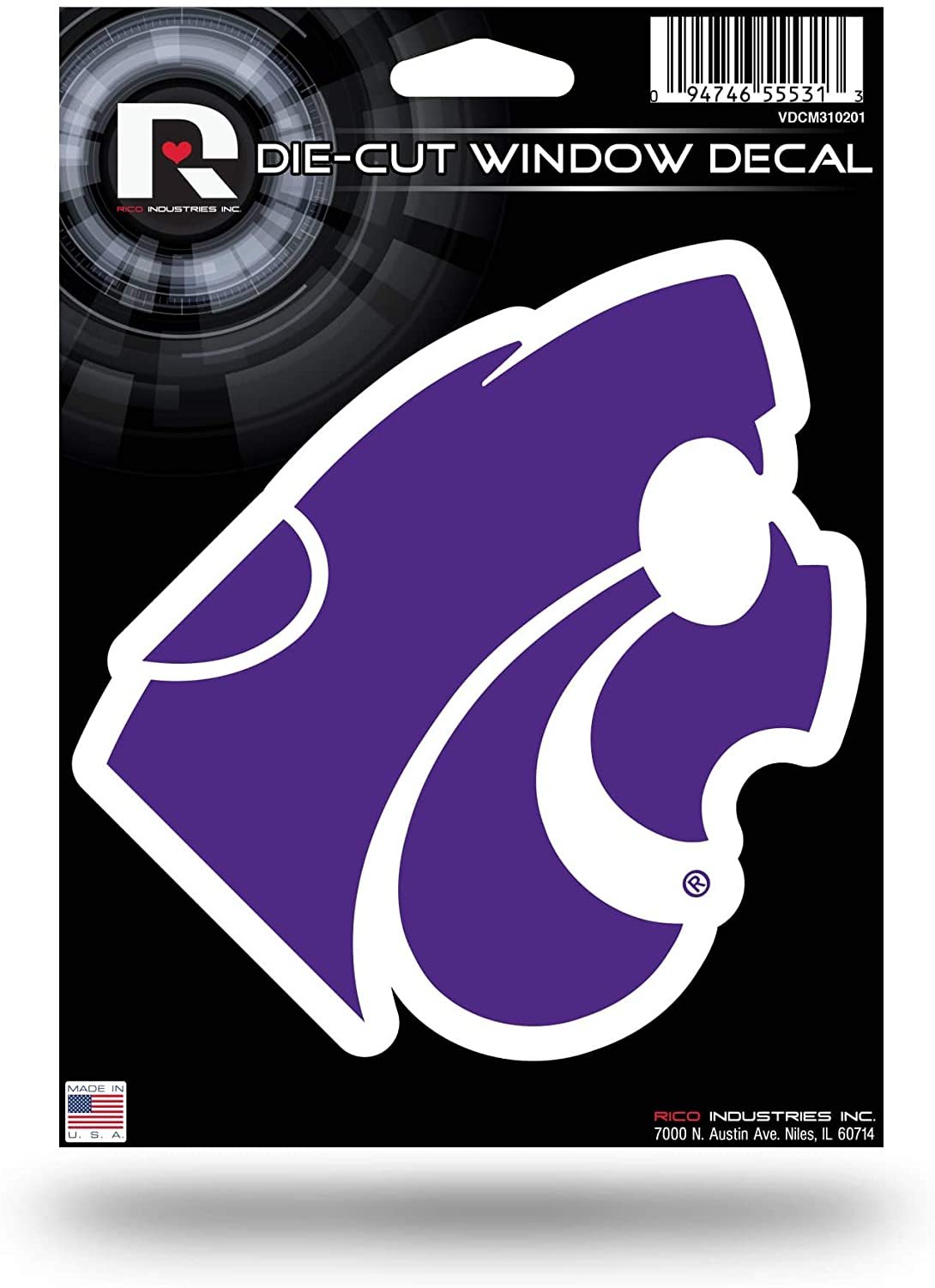 Kansas State University Wildcats 5 Inch Decal Sticker, Die Cut Flat Vinyl, Full Adhesive Backing