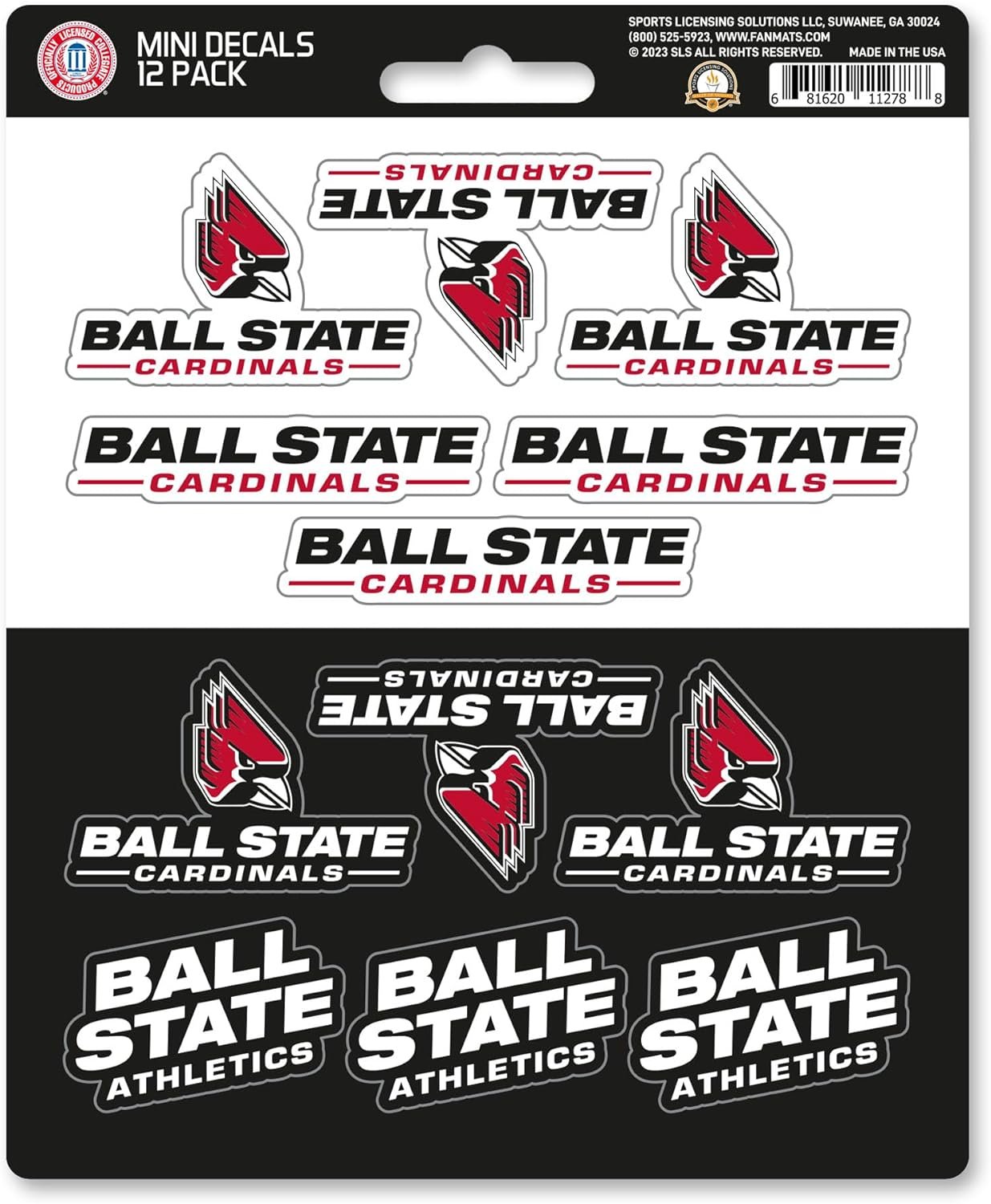 Ball State University Cardinals 12-Piece Mini Decal Sticker Set, 5x6 Inch Sheet, Gift for football fans for any hard surfaces around home, automotive, personal items