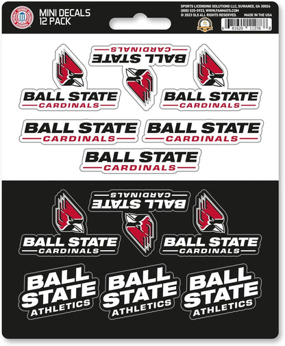 Ball State University Cardinals 12-Piece Mini Decal Sticker Set, 5x6 Inch Sheet, Gift for football fans for any hard surfaces around home, automotive, personal items