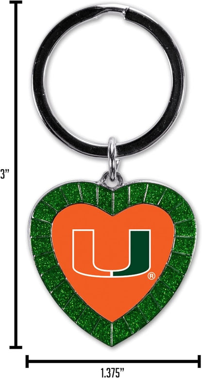 University of Alabama Crimson Tide Metal Keychain, Rhinestone Heart Team Color, 3 Inch