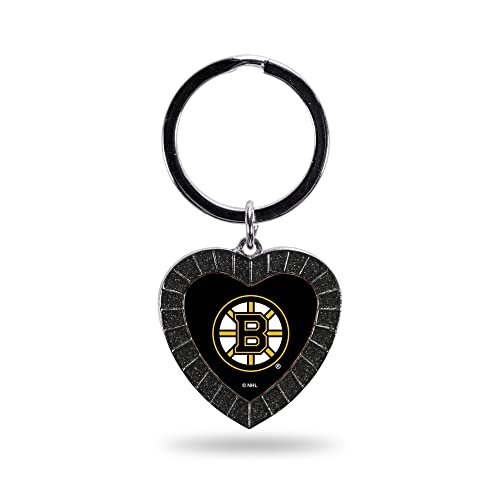 Boston Bruins Metal Keychain, Team Color Rhinestone Heart