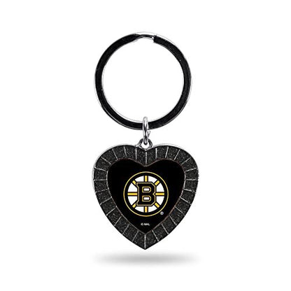 Boston Bruins Metal Keychain, Team Color Rhinestone Heart