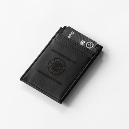 Los Angeles Clippers Premium Black Leather Wallet, Front Pocket Magnetic Money Clip, Laser Engraved, Vegan
