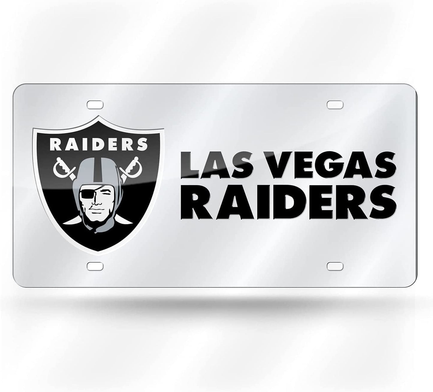 Las Vegas Raiders Premium Laser Cut Tag License Plate, Mirrored Acrylic Inlaid, 6x12 Inch