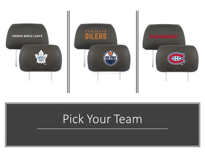 Toronto Maple Leafs Pair of Premium Auto Head Rest Covers, Embroidered, Black Elastic, 14x10 Inch