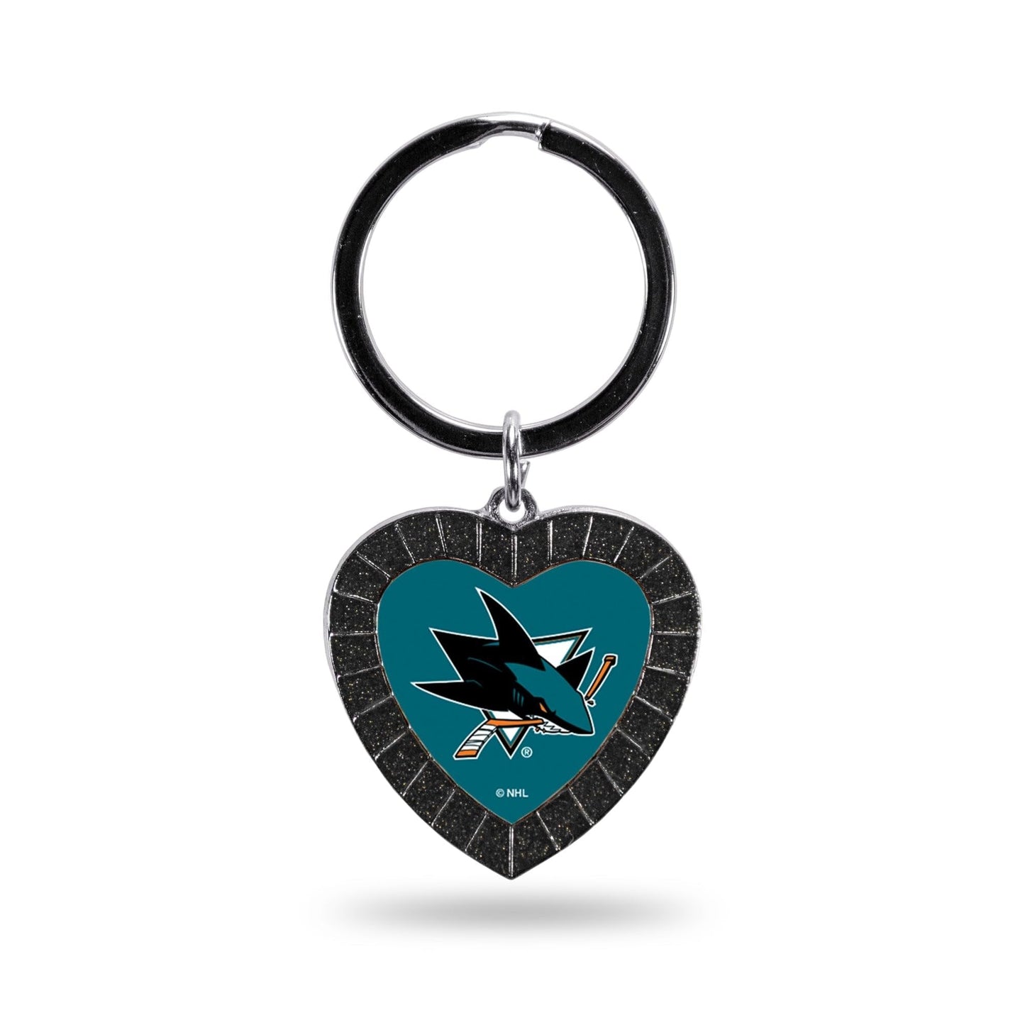 San Jose Sharks Metal Keychain, Team Color Rhinestone Heart