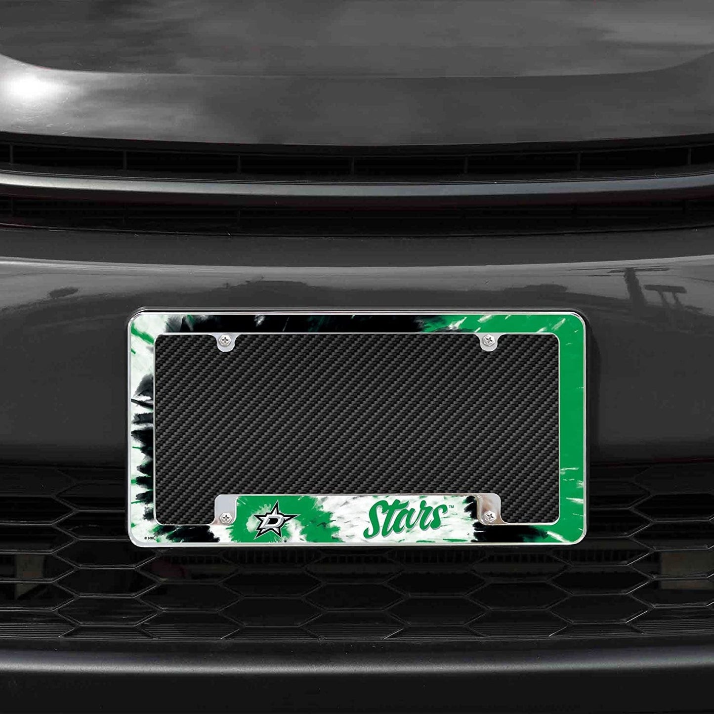 Dallas Stars Metal License Plate Frame Chrome Tag Cover Tie Dye Design 6x12 Inch