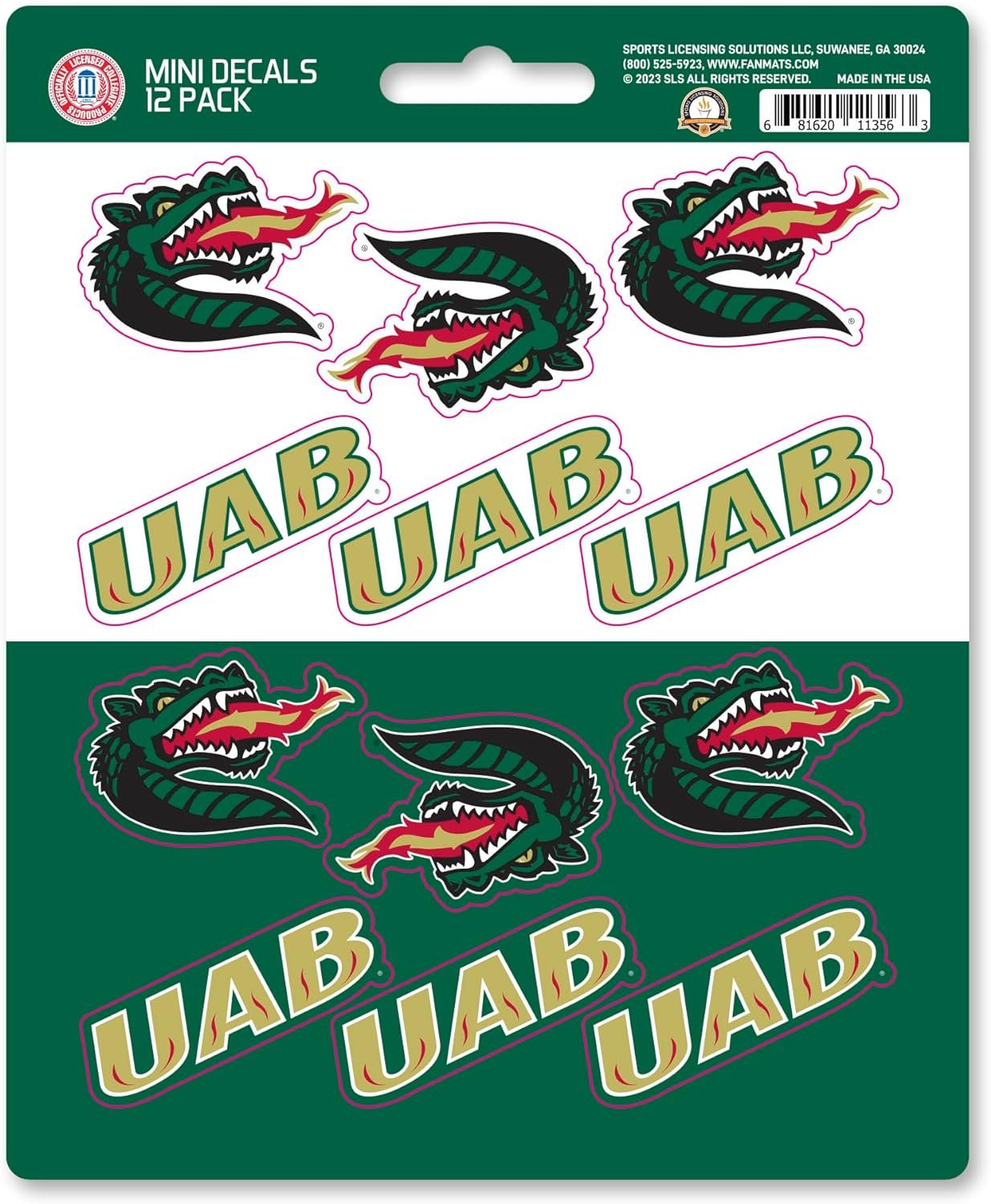 University of Alabama Birmingham Blazers 12-Piece Mini Decal Sticker Set, 5x6 Inch Sheet, Gift for football fans for any hard surfaces around home, automotive, personal items