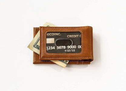 Florida State University Seminoles Premium Brown Leather Wallet, Front Pocket Magnetic Money Clip, Laser Engraved, Vegan