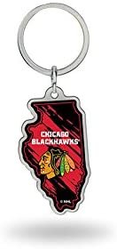 Chicago Blackhawks Premium Metal Keychain, State Shaped, Team Color