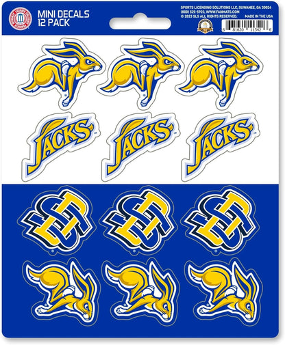 South Dakota State University Jackrabbits 12-Piece Mini Decal Sticker Set, 5x6 Inch Sheet, Gift for football fans for any hard surfaces around home, automotive, personal items