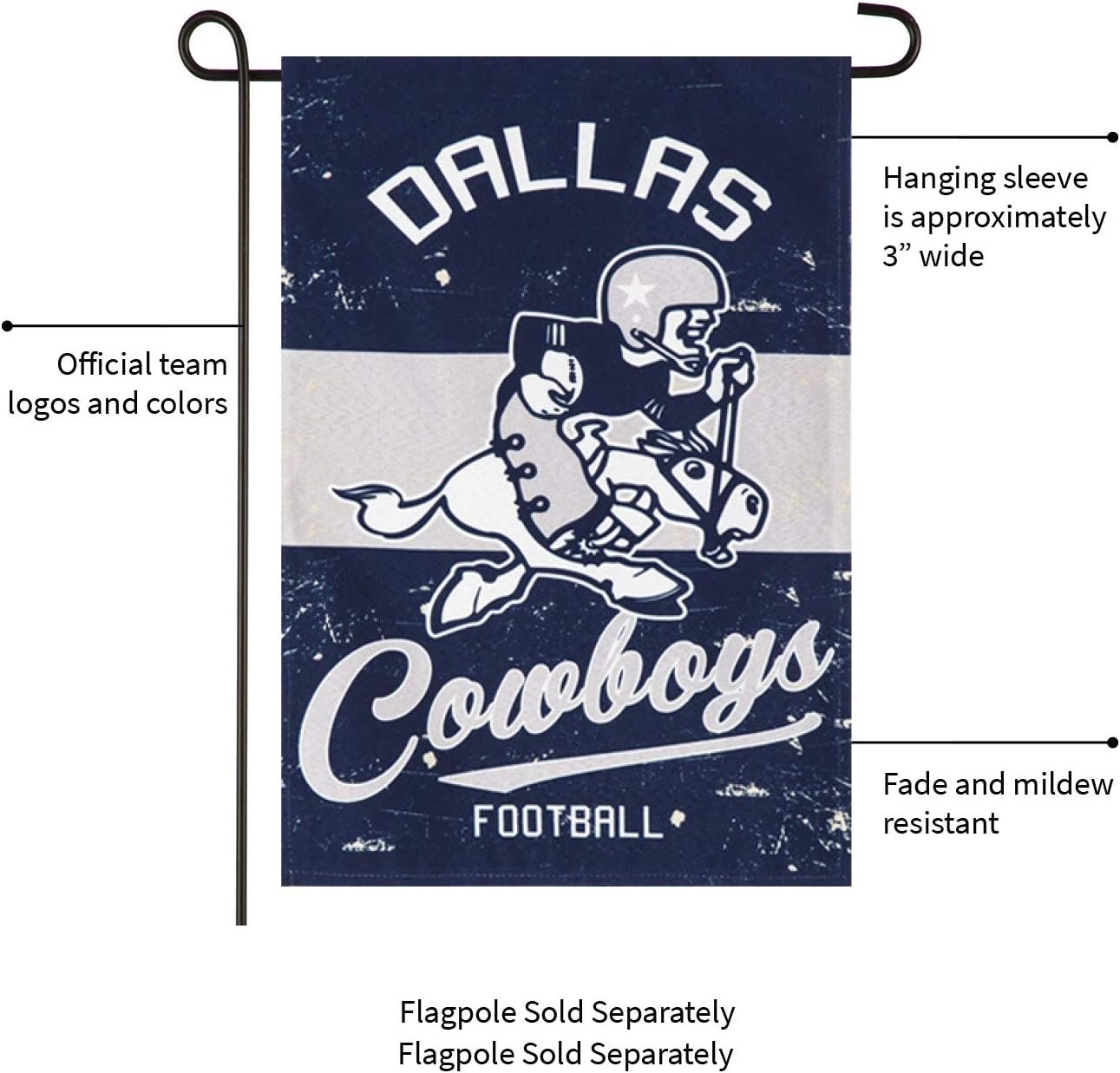Dallas Cowboys Premium Double Sided Garden Flag Banner, Vintage Style, 13x18 Inch, Display Pole Sold Separately