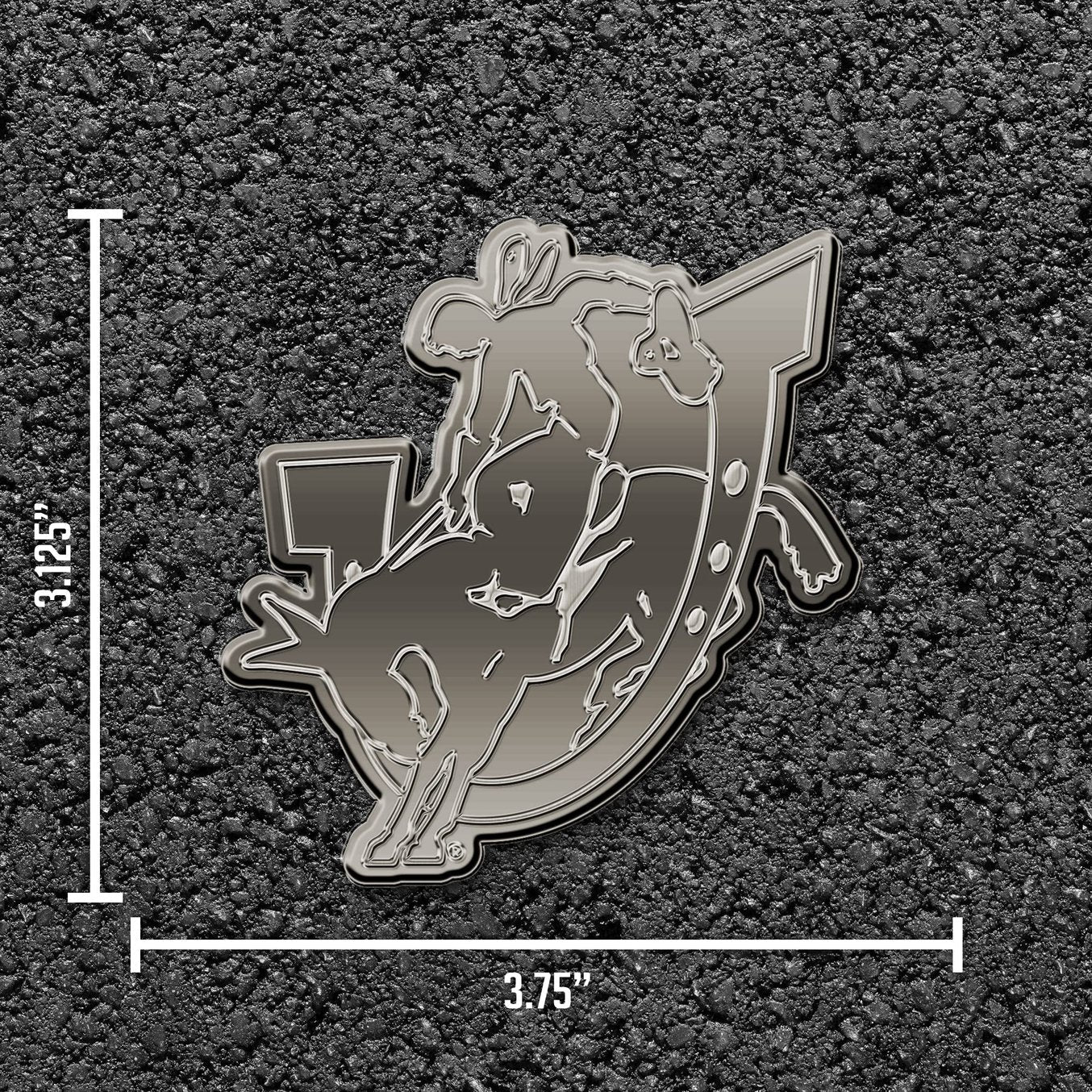 Southern Arkansas University Muleriders Solid Metal Auto Emblem, Antique Nickel Finish, Raised, Die Cut, 3.5 Inch, Adhesive Tape Backing