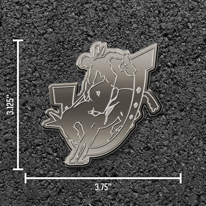 Southern Arkansas University Muleriders Solid Metal Auto Emblem, Antique Nickel Finish, Raised, Die Cut, 3.5 Inch, Adhesive Tape Backing