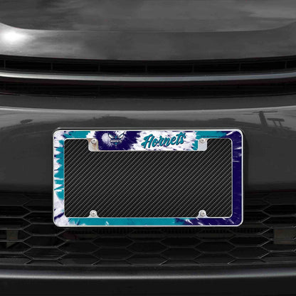 Charlotte Hornets Metal License Plate Frame Chrome Tag Cover Tie Dye Design 6x12 Inch