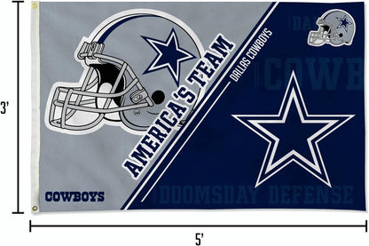 Dallas Cowboys 3x5 Feet Flag Banner, Split Design, Metal Grommets, Single Sided, Indoor or Outdoor Use