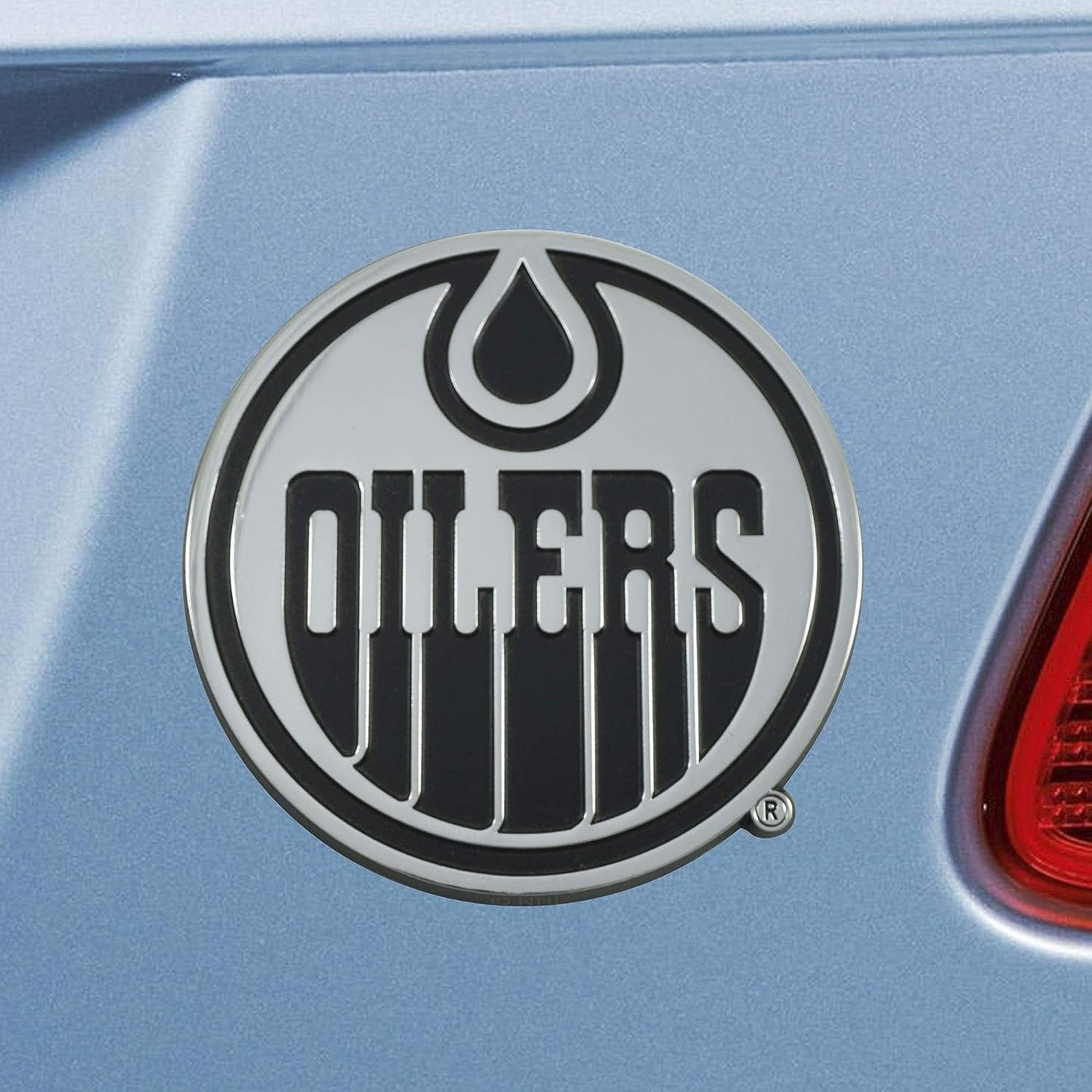 Edmonton Oilers Premium Solid Metal Color Raised Auto Emblem Shape Cut Adhesive Backing