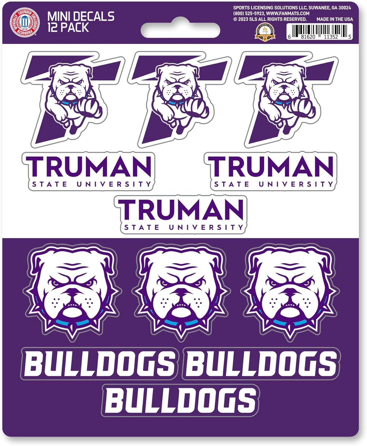 Truman State University Bulldogs 12-Piece Mini Decal Sticker Set, 5x6 Inch Sheet, Gift for football fans for any hard surfaces around home, automotive, personal items