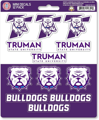 Truman State University Bulldogs 12-Piece Mini Decal Sticker Set, 5x6 Inch Sheet, Gift for football fans for any hard surfaces around home, automotive, personal items