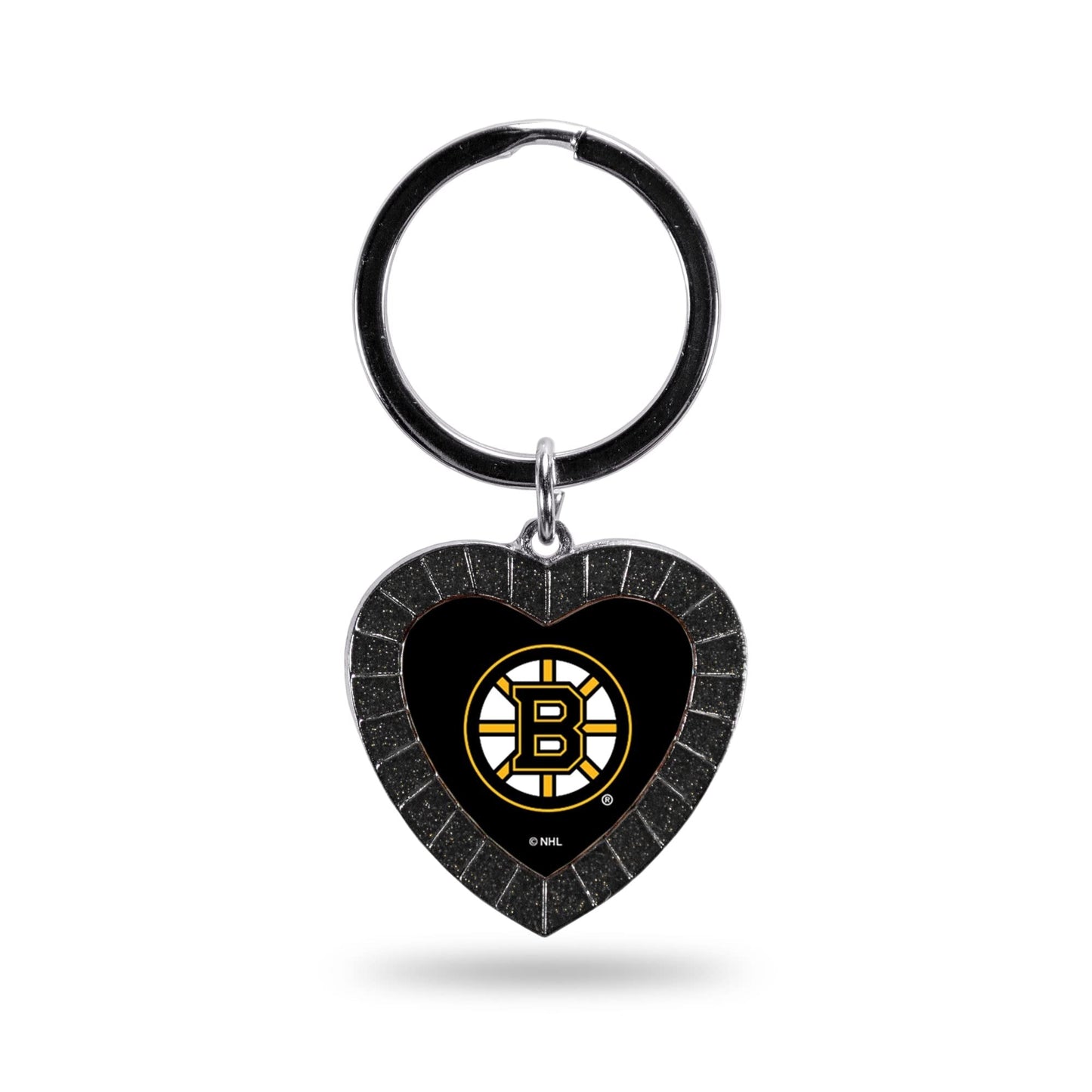 Boston Bruins Metal Keychain, Team Color Rhinestone Heart