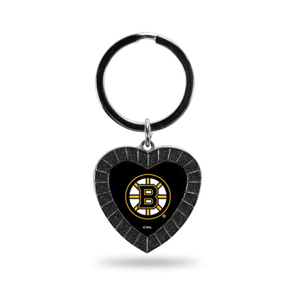 Boston Bruins Metal Keychain, Team Color Rhinestone Heart