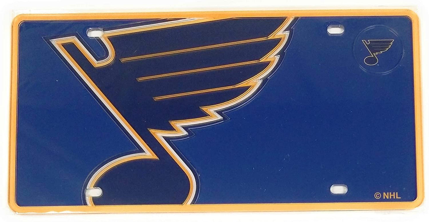 St Louis Blues Premium Laser Cut Tag License Plate, Mirrored Acrylic, Inlaid, Mega Logo, 12x6 Inch