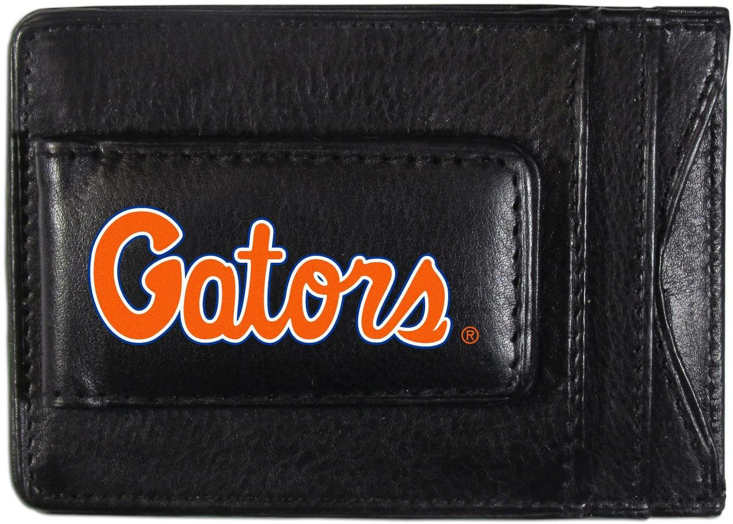 University of Florida Gators Black Leather Wallet, Front Pocket Magnetic Money Clip, Printed Logo