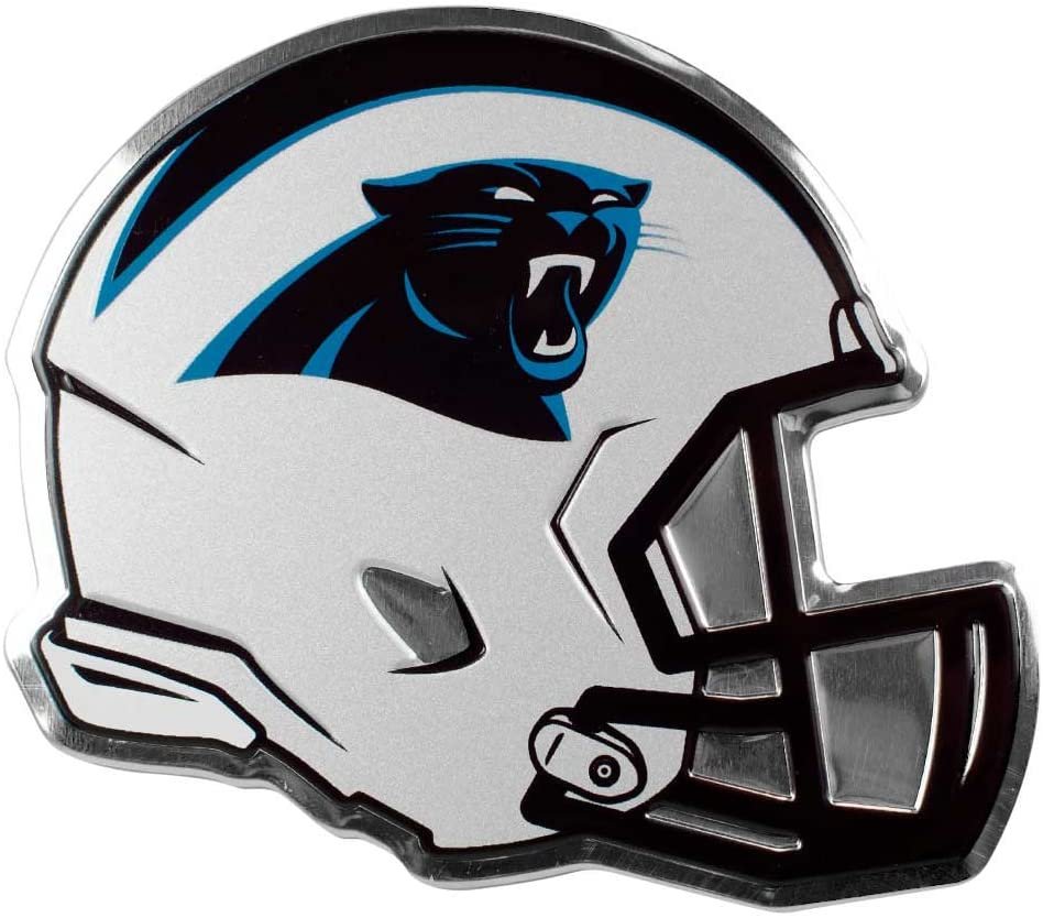 Carolina Panthers Helmet Auto Emblem, Aluminum Metal, Embossed Team Color, Raised Decal Sticker, Full Adhesive Backing