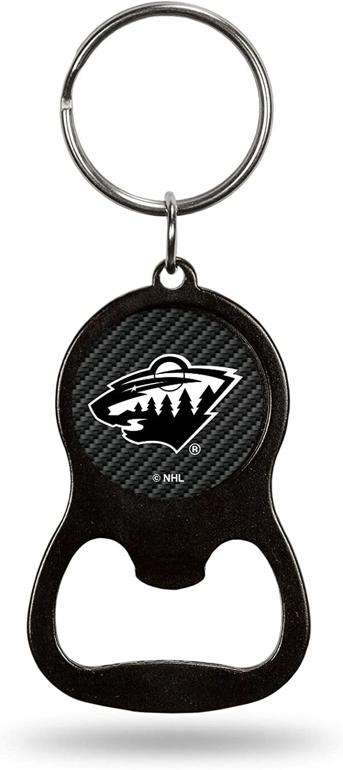 Minnesota Wild Keychain Bottle Opener Carbon Fiber Design Metal Hockey